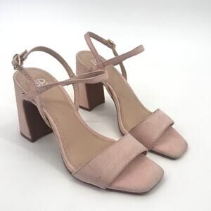 BP Larissa Womens Block Heels Faux Leather Suede Pink Ankle Strap Heel Sandals 6